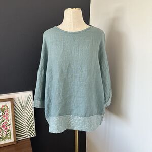 Bellambria Top Shirt 100% Linen Sequins Made In Italy